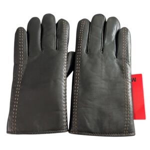 Black leather faux fur lined gloves size medium NWT